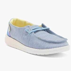 Hey Dude Kids Wendy Moc Toe Sneaker Light Blue Sparkle Denim Shoes size Y5 Youth